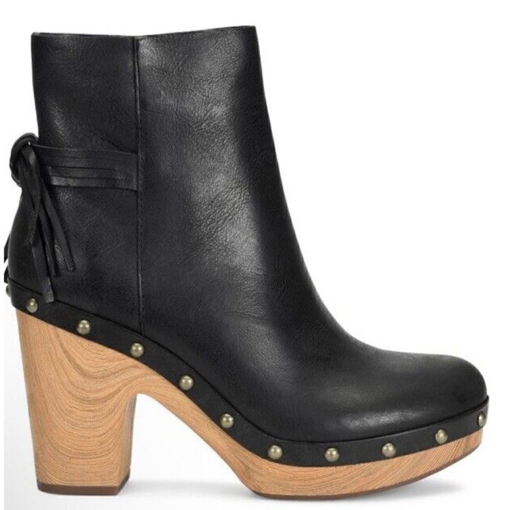 Kork-Ease Black Leather Wood-Stacked Heel Ankle Boots - Picture 4 of 15
